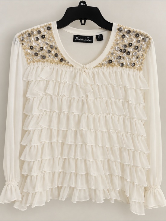 Tops - Vintage Boho glam| ruffles and sequins| cottagecore cardigan